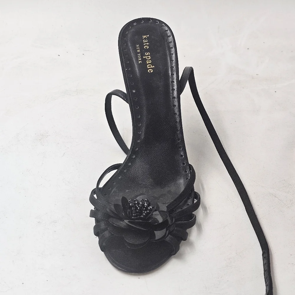 Kate Spade New York Black Satin Strappy Evening Sandals 4in Heel Womens 9B